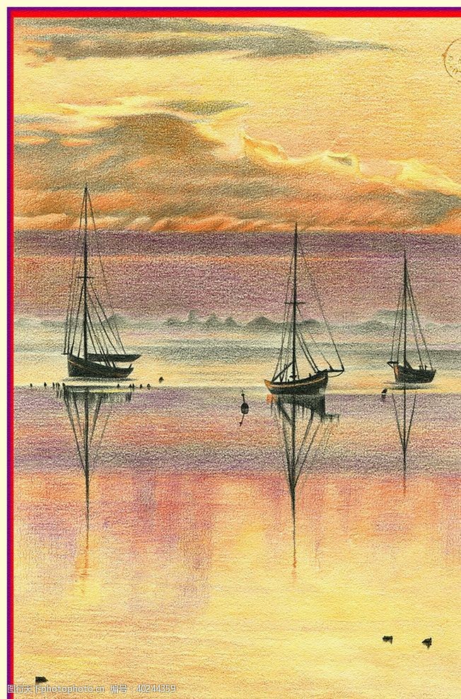 彩铅画帆船图片