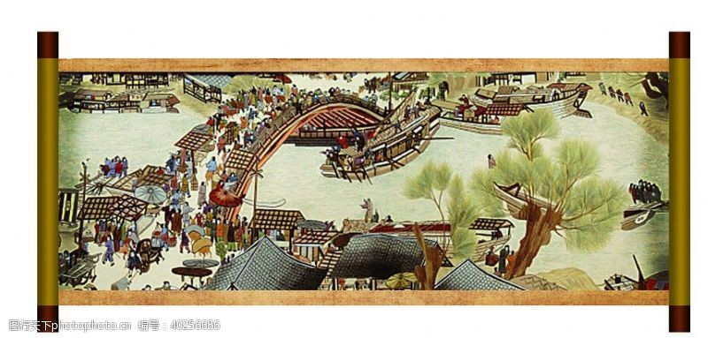 中国风水墨画横式画轴横式卷轴图片