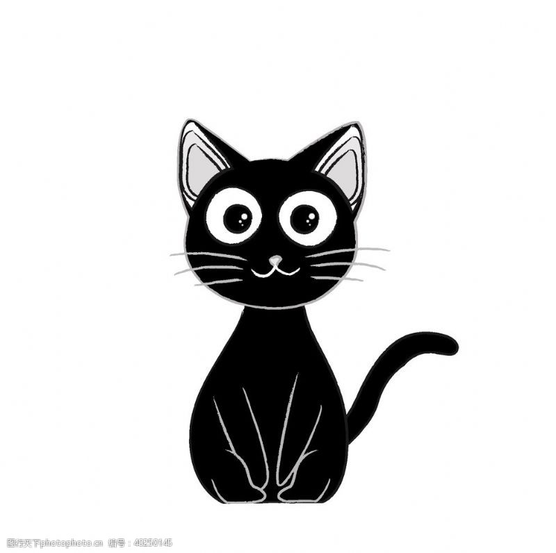 水黑笔卡通手绘可爱黑色小猫简笔画图片