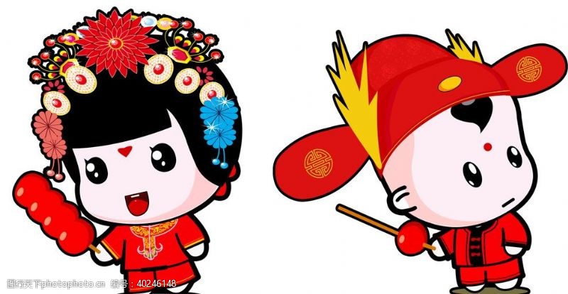 中国结卡通新郎新娘PNG免扣素材图片