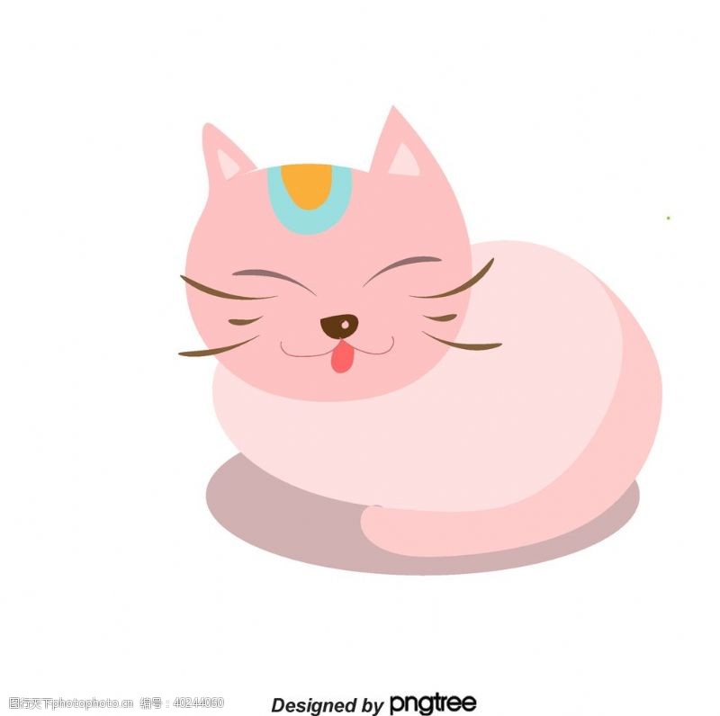 线条插画可爱的粉色小猫图片