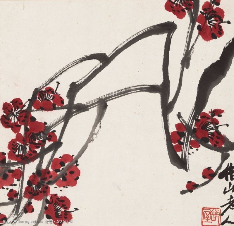 中国艺术齐白石国画梅花图图片