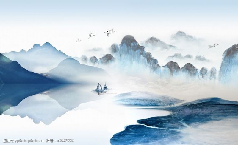 新中式背景墙山水画山水情图片
