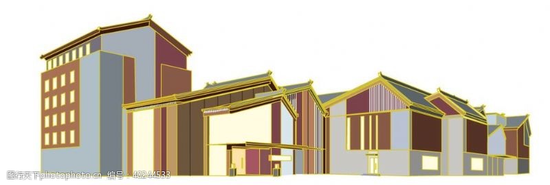 住宿手绘国潮矢量建筑图片