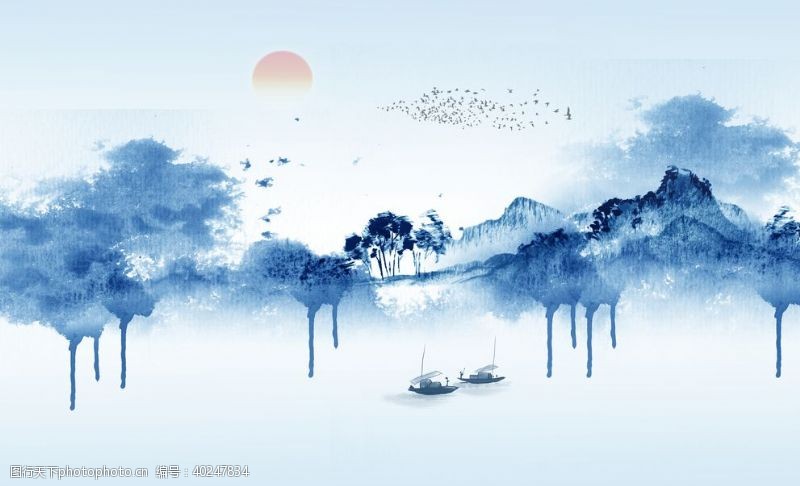 中国水墨山水水墨画山水画背景墙中式图片