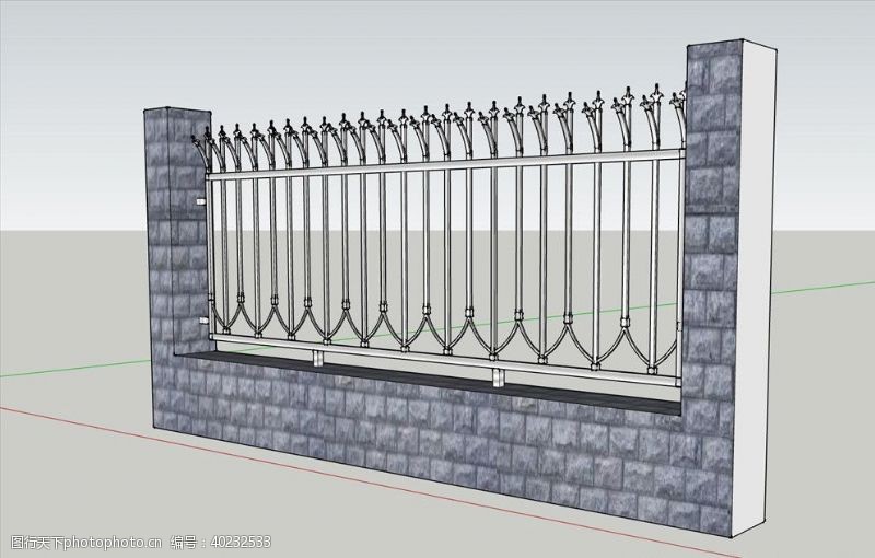 篱笆铁艺围栏SU模型图片