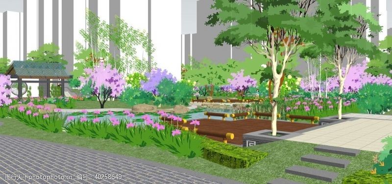 中式园林小区景观园林设计效果图图片