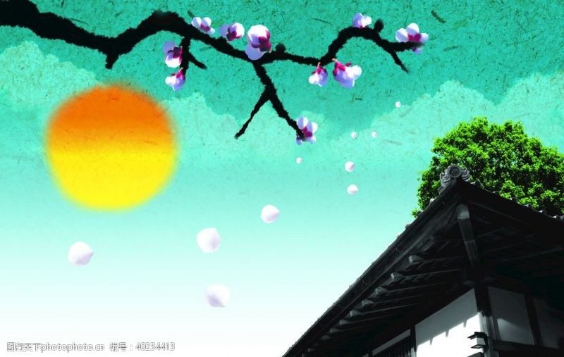 古典气息中国风背景绿天太阳梅图片