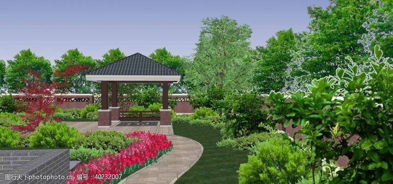 中式私家庭院园林景观效果图图片