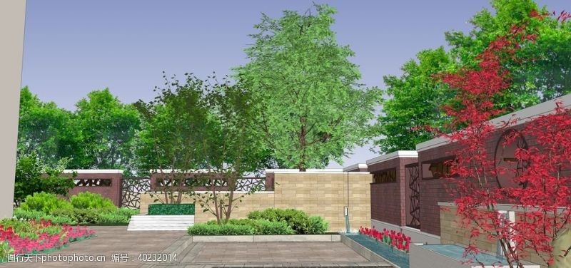亭子中式私家庭院园林景观效果图图片