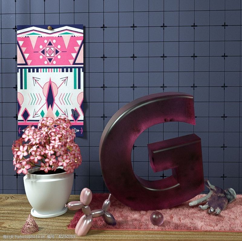 电子背景C4D模型桌面装饰品花盆图片