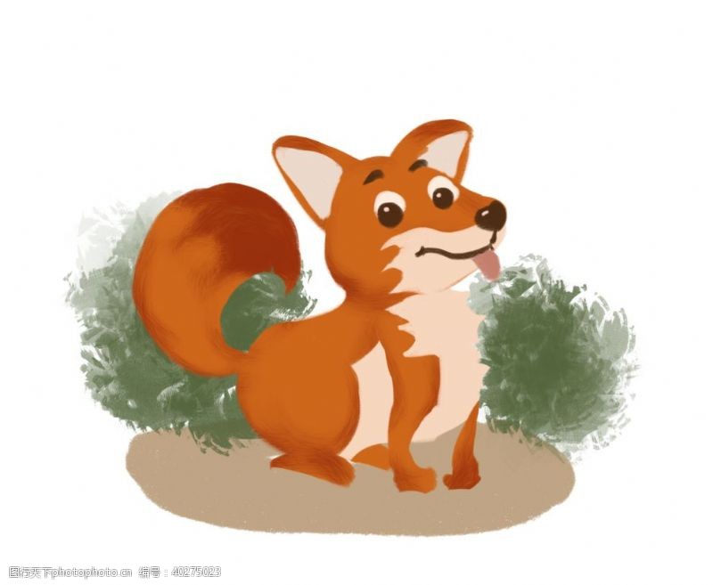 素描草丛旁的小狐狸图片