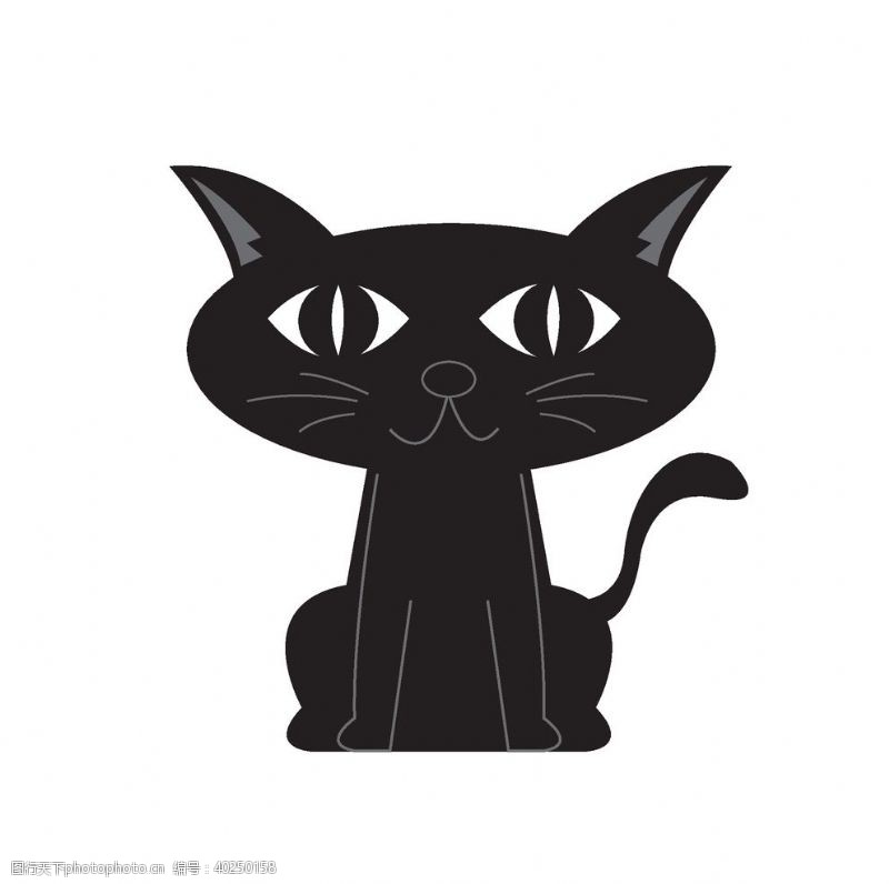 卡通线条黑猫图片