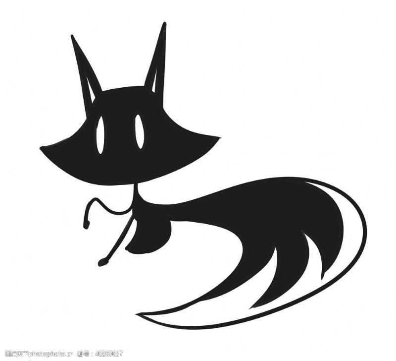 线描画黑色的小狐狸手绘图片
