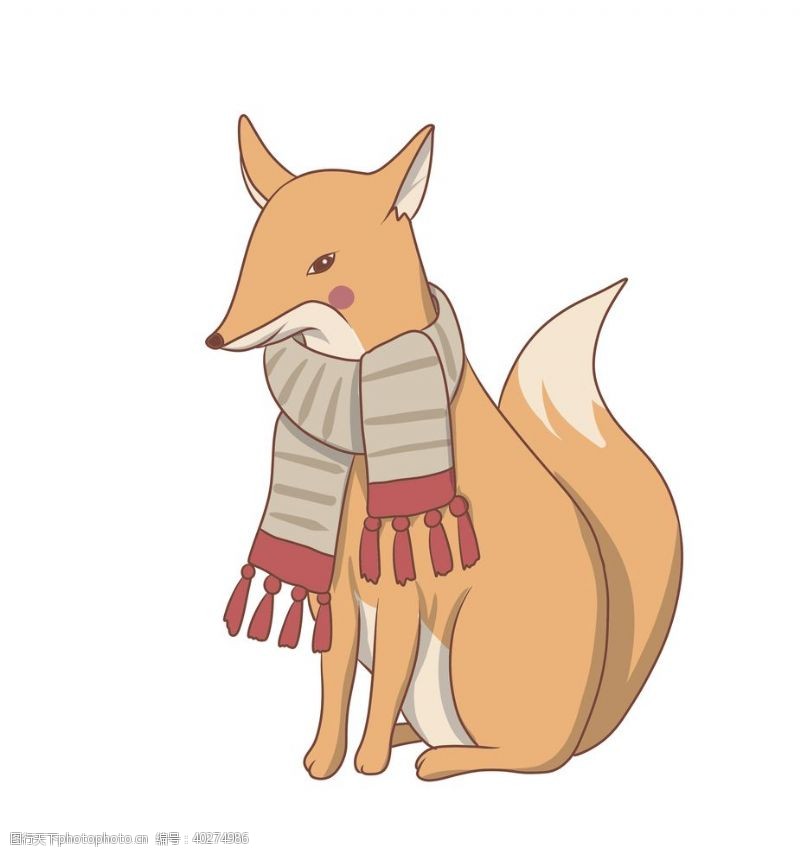 剪影卡通带围巾的狐狸手绘图片