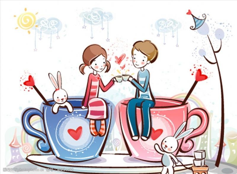 热气球卡通情侣图片