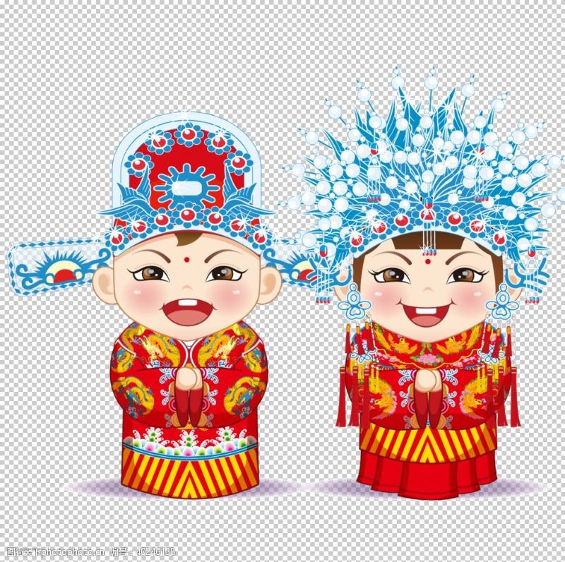 中式新娘卡通新郎新娘PNG免扣素材图片