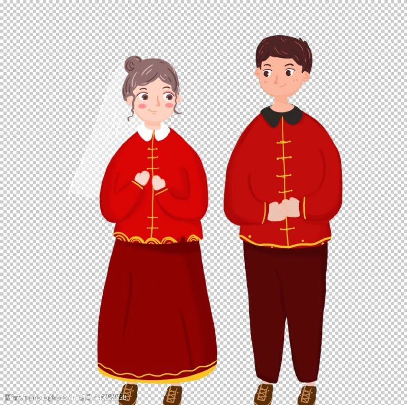 中国元素卡通新郎新娘PNG免扣素材图片