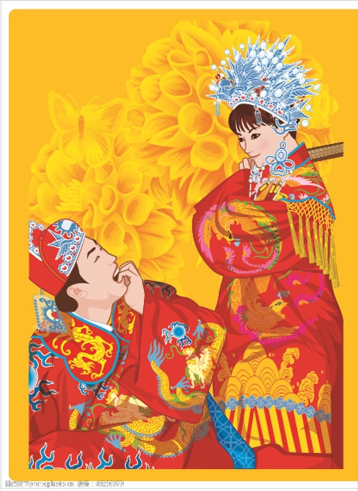 中式新娘卡通新郎新娘图片