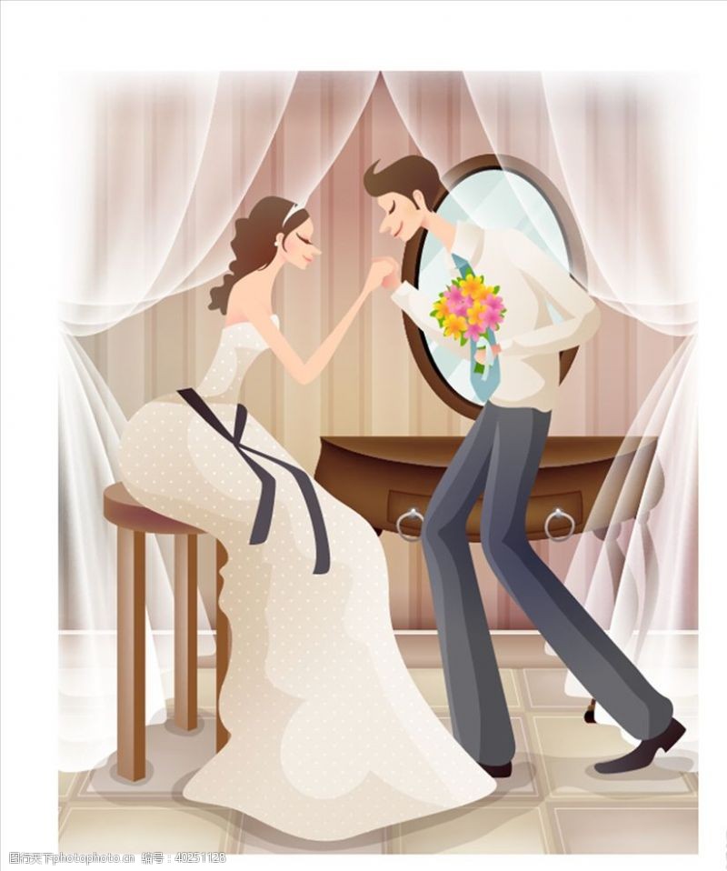 中式婚礼卡通新郎新娘图片