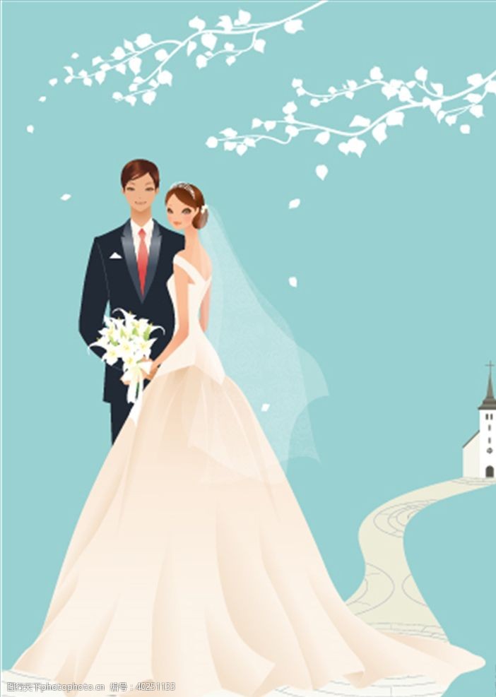 婚礼卡片卡通新郎新娘图片
