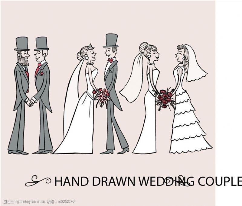 中式婚礼设计卡通新郎新娘图片