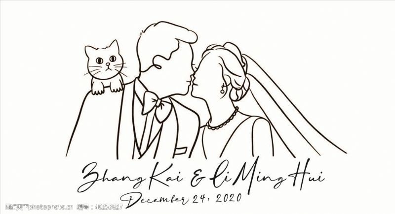 婚礼主题迎宾男女亲吻额头肩头站猫猫图片