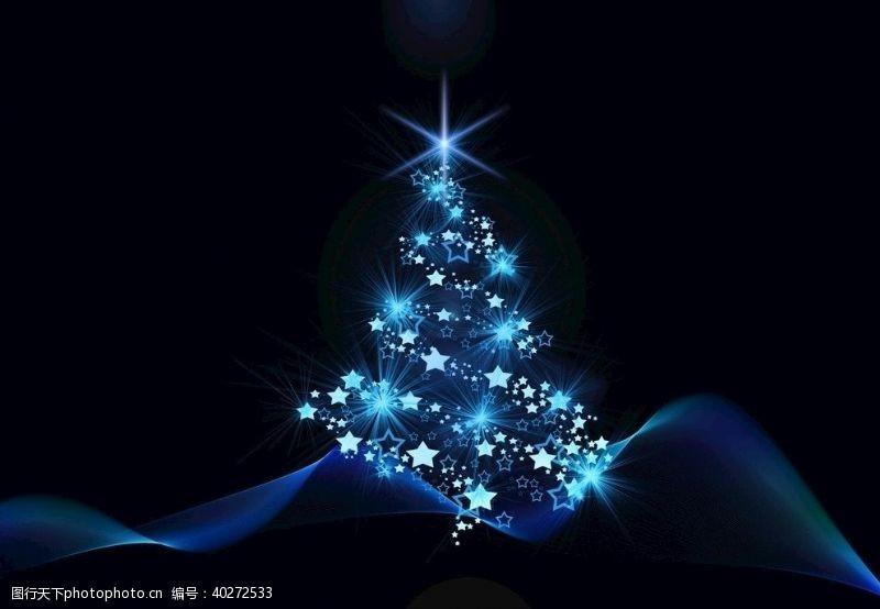 蓝黑背景圣诞树图片