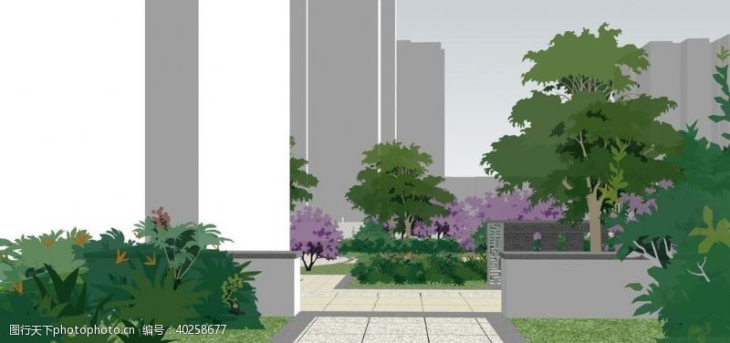 花园中小区景观园林设计效果图图片