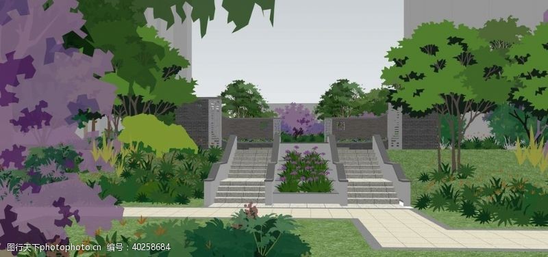 中式园林小区景观园林设计效果图图片