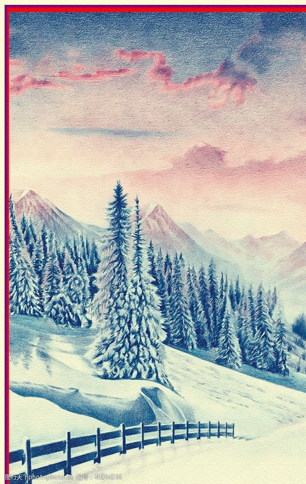 水彩绘雪景图片