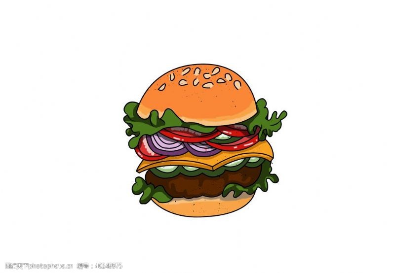 可爱卡通背景原创手绘美食汉堡png素材图片