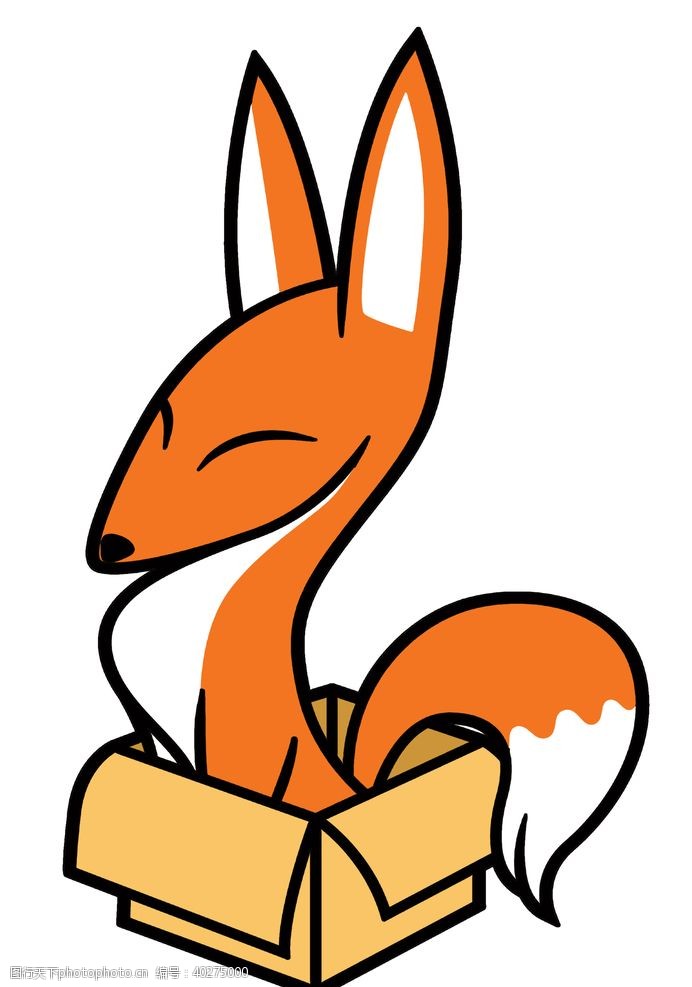 在线坐在纸箱里的小狐狸手绘图片
