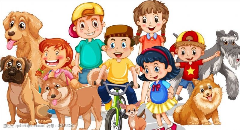 快乐男孩卡通儿童和动物图片