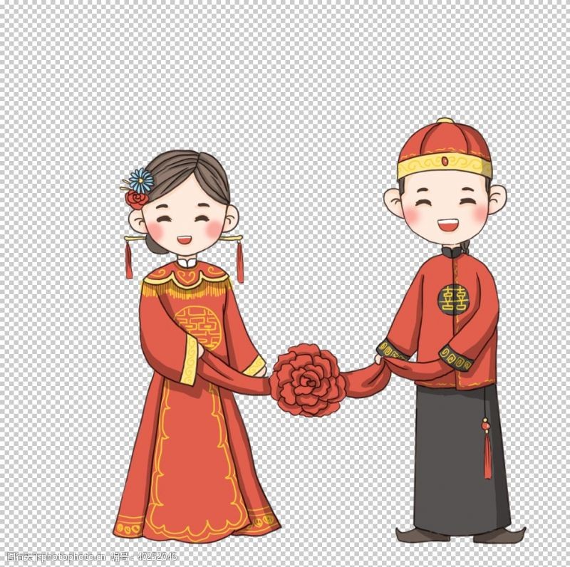 中国古代人物卡通新郎新娘PNG免扣素材图片