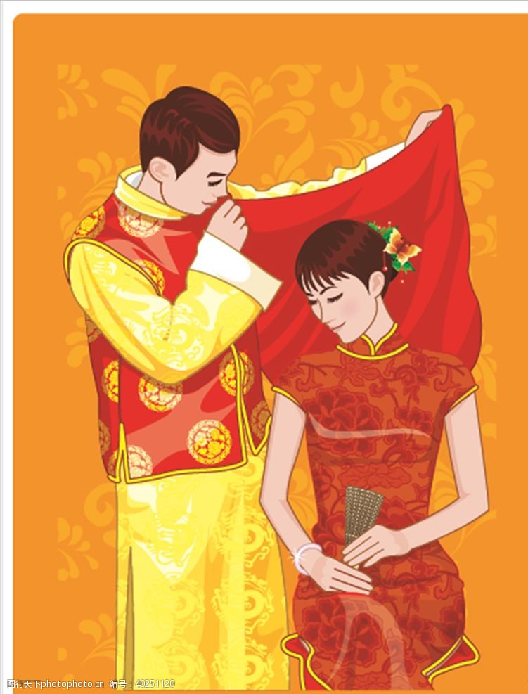 中式新娘卡通新郎新娘图片
