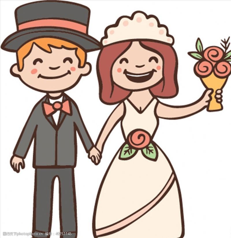 婚礼卡片卡通新郎新娘图片