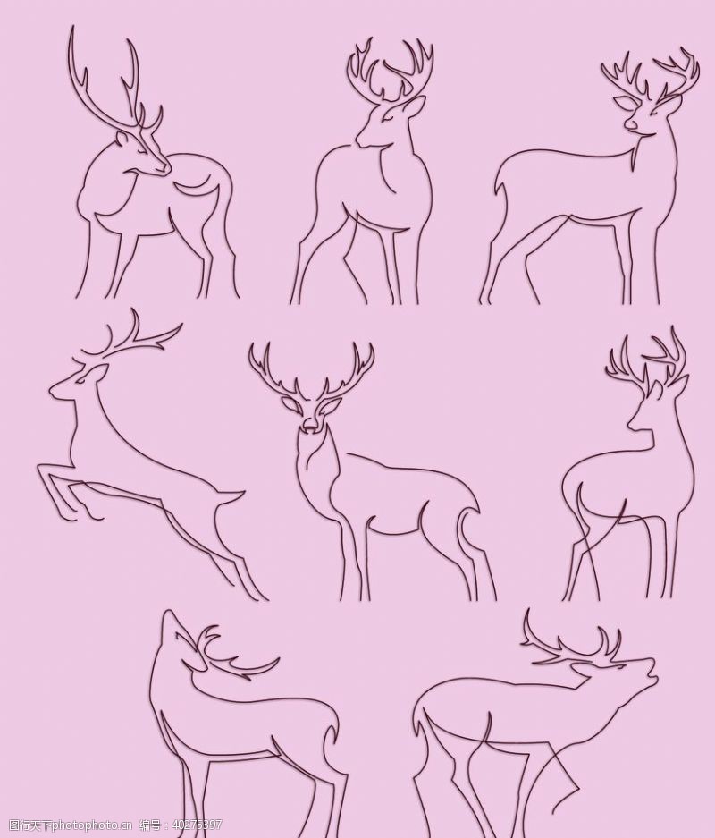 线描画鹿的姿态图片