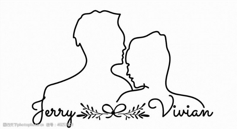 年轻青年男女亲吻婚礼LOGO图片