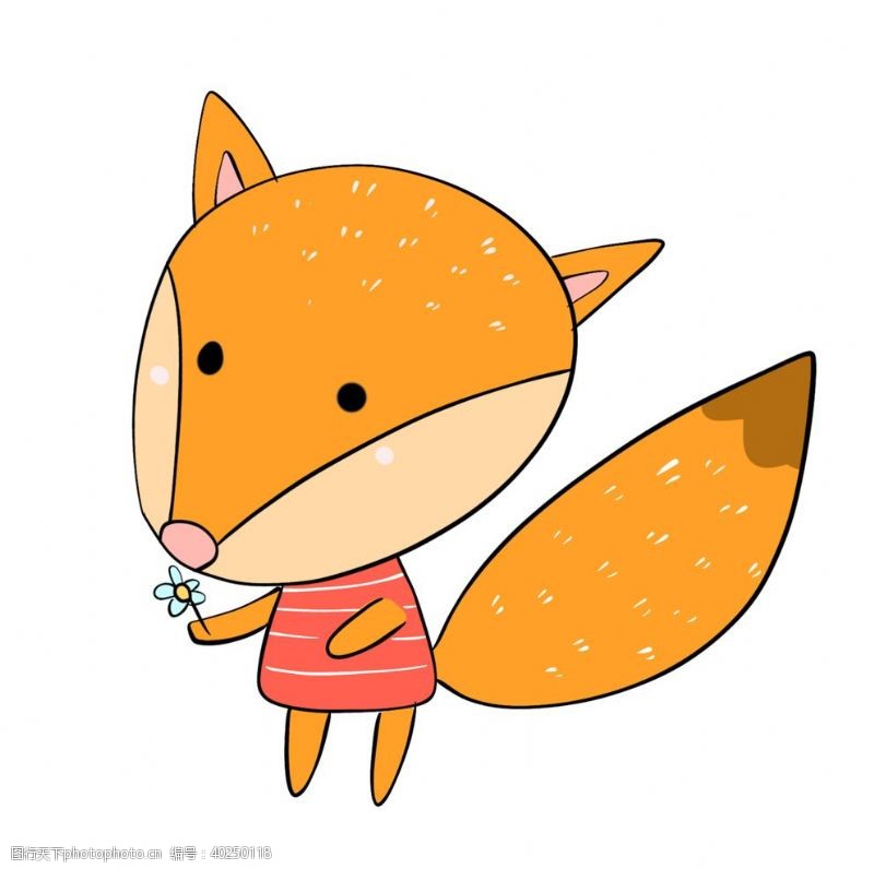 矢量卡通标志手绘动物摘花的小狐狸图片