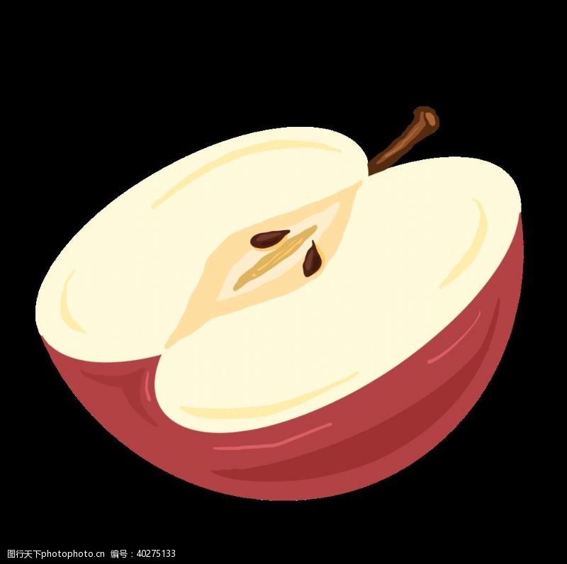 矢量水果素材手绘卡通半个苹果图片