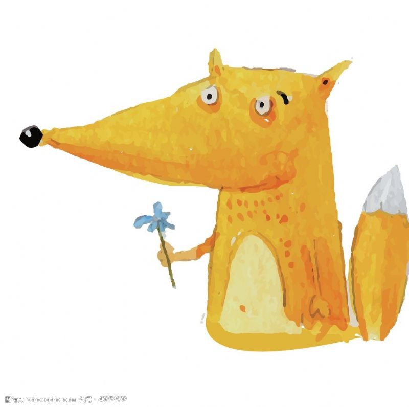 动物漫画手拿鲜花的小狐狸图片