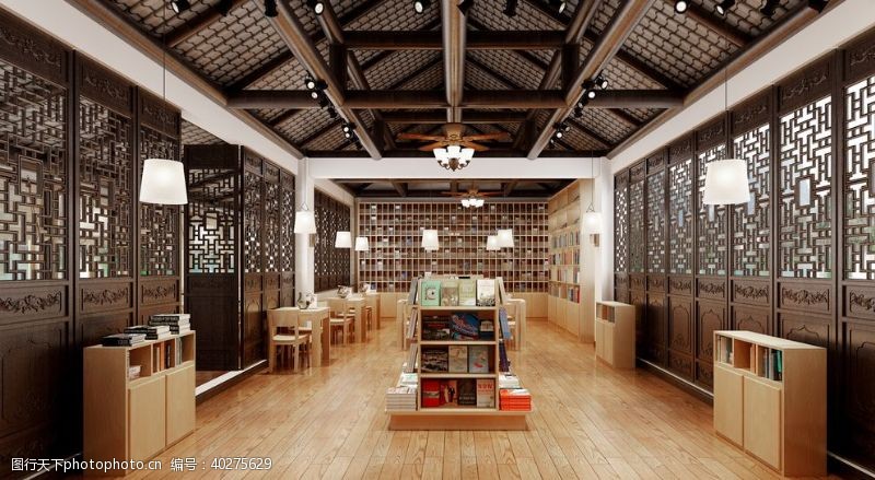 新中式家装图书房图片
