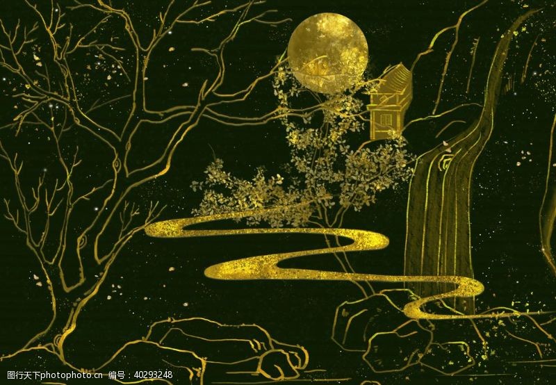 古典水墨背景烫金中国风图片
