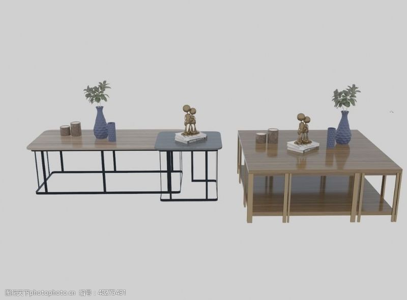 中式茶几3d组合模型图片