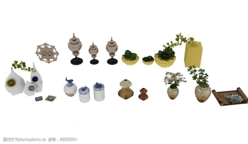 3d作品花瓶植物集合模型图片