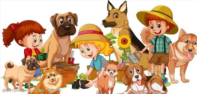 手绘背景卡通儿童和动物图片