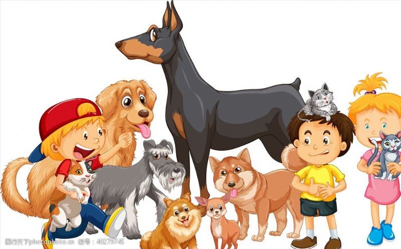 手绘插画卡通儿童和动物图片