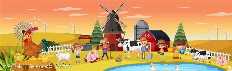 儿童插图卡通农场儿童图片