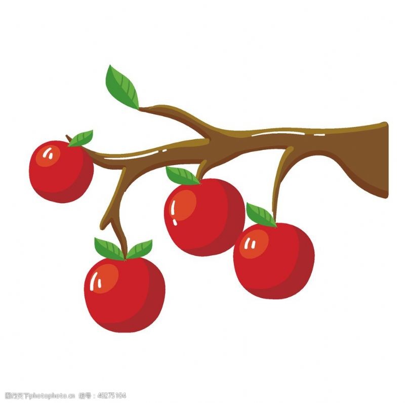 水果卡通手绘树枝上的苹果图片